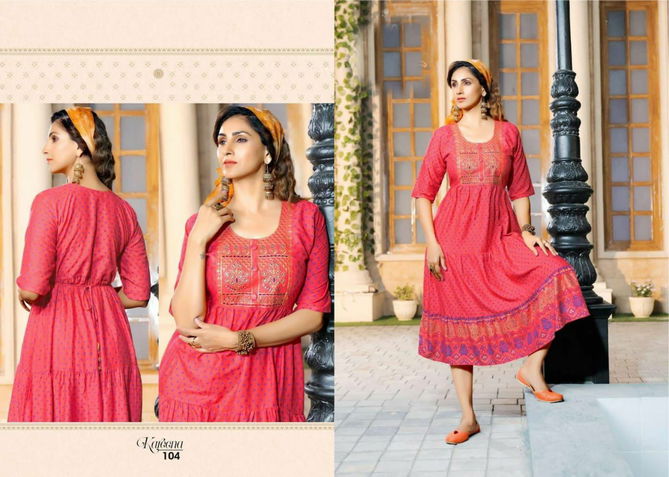 Golden Kareena 1 Heavy Fancy Ethnic Wear Rayon Designer Kurti Collection